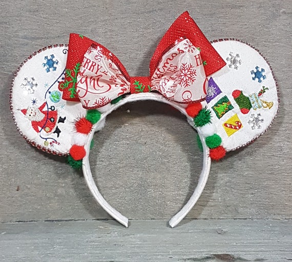 Christmas Minnie Mouse inspired Ears White with Red | Etsy