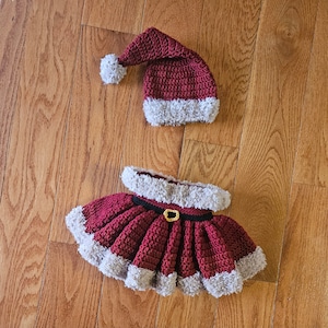 Mrs. Clause, Santa costume, first Christmas, newborn Christmas outfit, baby&#39;s first Christmas, Christmas dress, crochet dress, baby booties