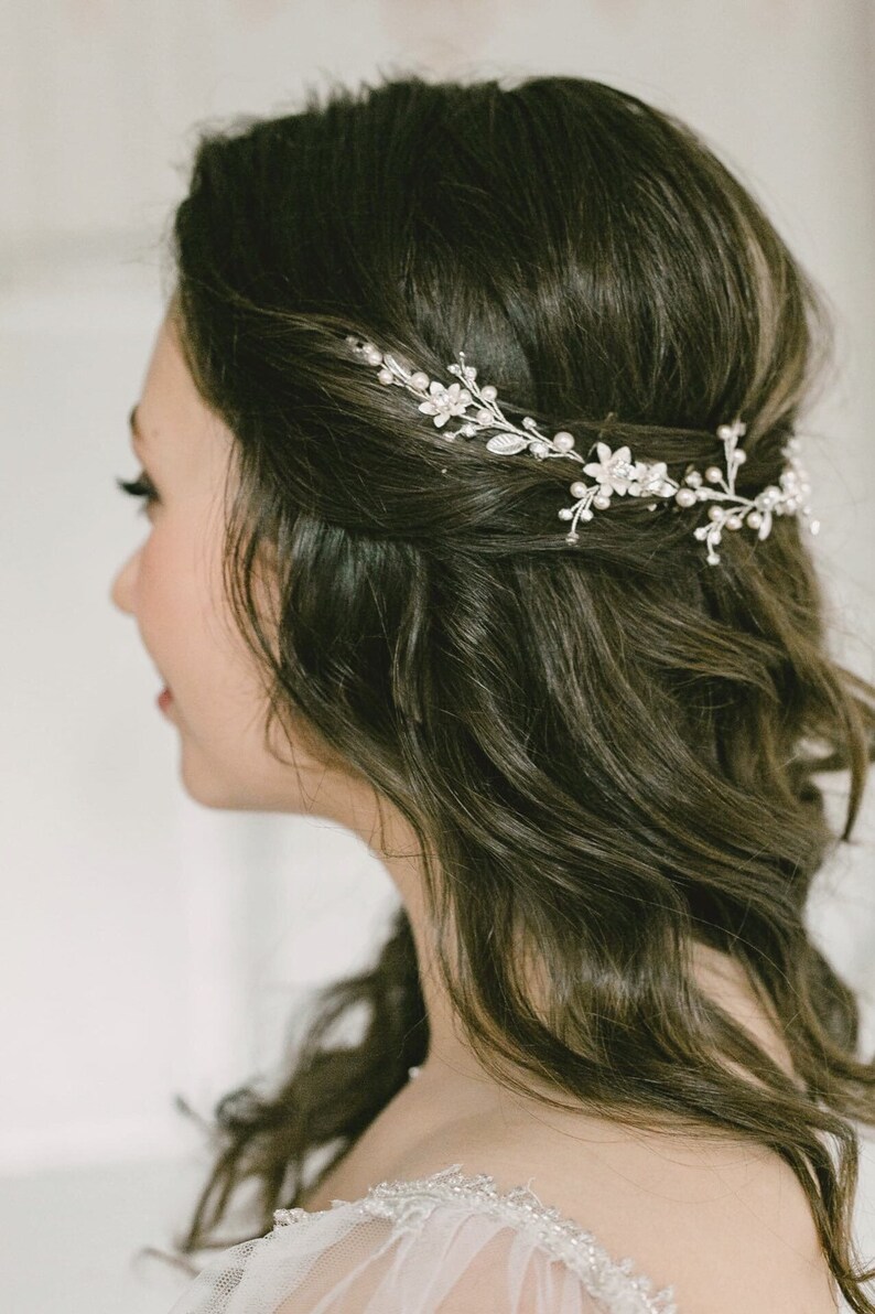 Bridal floral hair vine Bridal flower headpiece Bridal Etsy