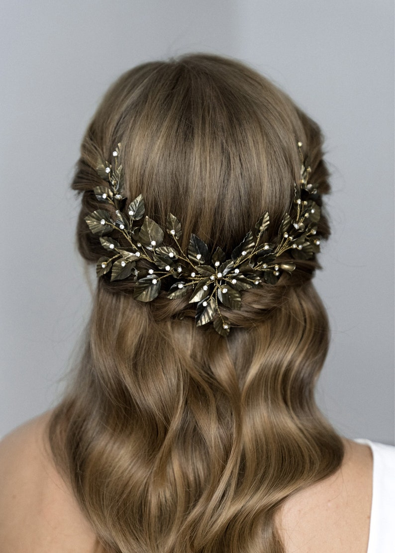 Wedding hair accessory Bronze leaf Bridal hair piece Rustic Etsy