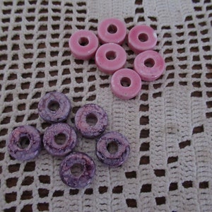 Set of 12 enameled Greek washers, pink and purple color