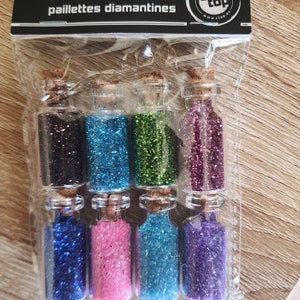 Lot de Paillettes diamantines en fioles de verre - Sachet de plusieurs couleurs