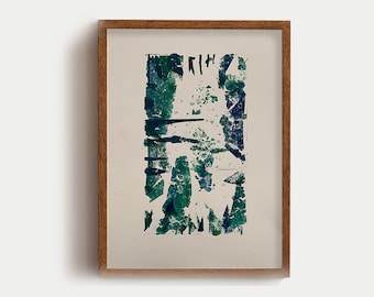 Unpredictable 2. Monotype, Prints. Green/Blue.  Tiny Pieces.