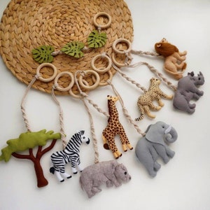 Safari play gym toys, Animal play gym set, Play gym hanging toys, Safari nursery, Montessori play gym, Baby shower gift, Christmas baby gift