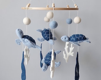 Móvil de tortuga para bebé: Decoración infantil azul océano, criaturas marinas
