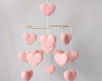 Baby girl mobile, Baby Mobile with hearts, Pink Girl Nursery Mobile, Pastel Nursery Mobile, Minimalist baby mobile, Boho nursery decor