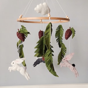 Bunny baby mobile, Crib mobile with bunnies, Jumping bunnies mobile, Woodland nursery mobile, Rabbit baby mobile, Woodland hanging mobile