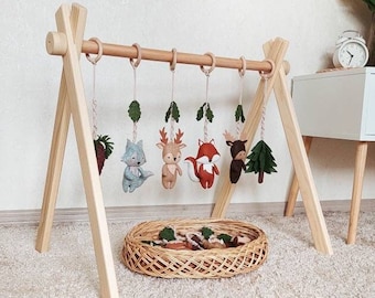 Wooden baby gym, Baby play gym, Pine wood baby gym frame, Baby gym set, Toddler activity center, Foldable WOODEN FRAME ONLY