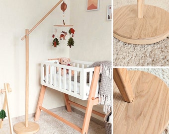 Floor baby mobile hanger, Round floor baby mobile stand, Movable baby mobile hanger, Wooden baby mobile holder, Hanging baby mobile arm