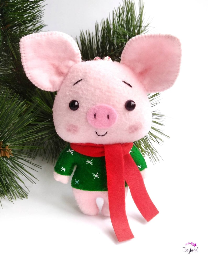 Christmas Pig Ornament Christmas Pig Decor Felt Christmas Pig Etsy