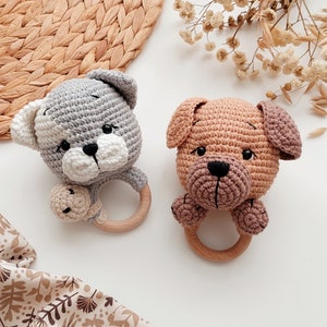 Cat Baby Rattle, Dog Baby Rattle, Baby Farm Animals Toys, Animal Baby Rattles, Crochet Baby Rattle, Newborn Gift Idea, Farm Baby Shower Gift