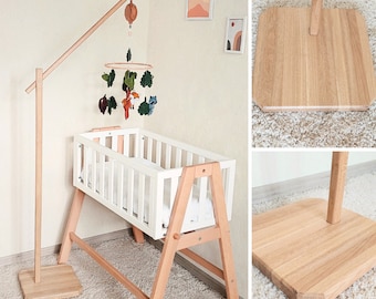Floor baby mobile hanger, Oak floor baby mobile stand, Wooden baby mobile holder, Movable baby mobile hanger, Hanging baby mobile arm