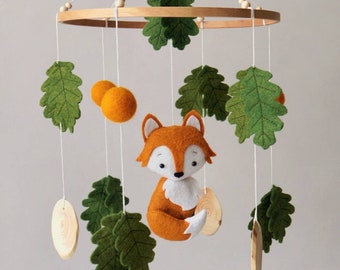 Woodland Fox Baby Mobile: Felt Forest Animals Nursery Decor