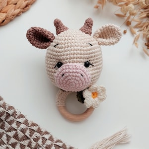 Cow Rattle, Baby Cow Rattle, Baby Farm Animals Toys, Organic Baby Toy, Baby Animal Rattle, Crochet Baby Rattle, New Baby Gift Idea