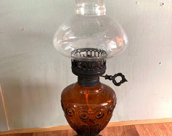 Vintage MCM Amber Glass Oil Lamp, Sail Boast Brand Made In Hong Kong