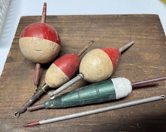 Lot Of 5 Vintage Wood Bobbers Floats Sticks