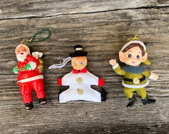 Vintage Santa Elves Pixie Blow Mold type Ornaments Christmas