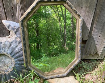 Vintage Gold Tone Frame Mirror Hollywood Regency Octagon Frame 22"x16"
