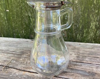 Vintage 1940s-50s Hazel Atlas Syrup 12 OZ Dispenser Glass Metal Flip Lid Restaurant