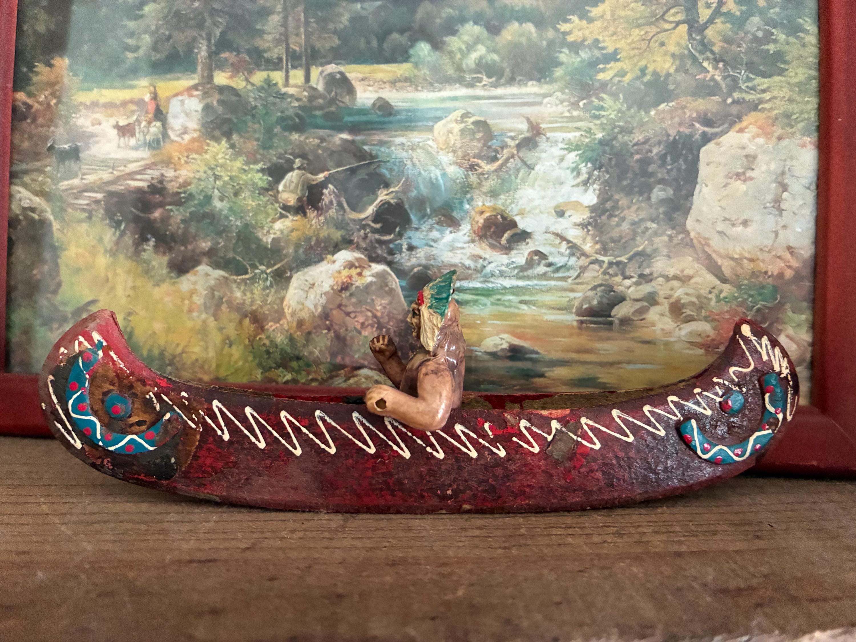 ハワイ風。木製カヌー。壁掛けオブジェ。ビンテージ。 Vintage Indian Canoe - Etsy