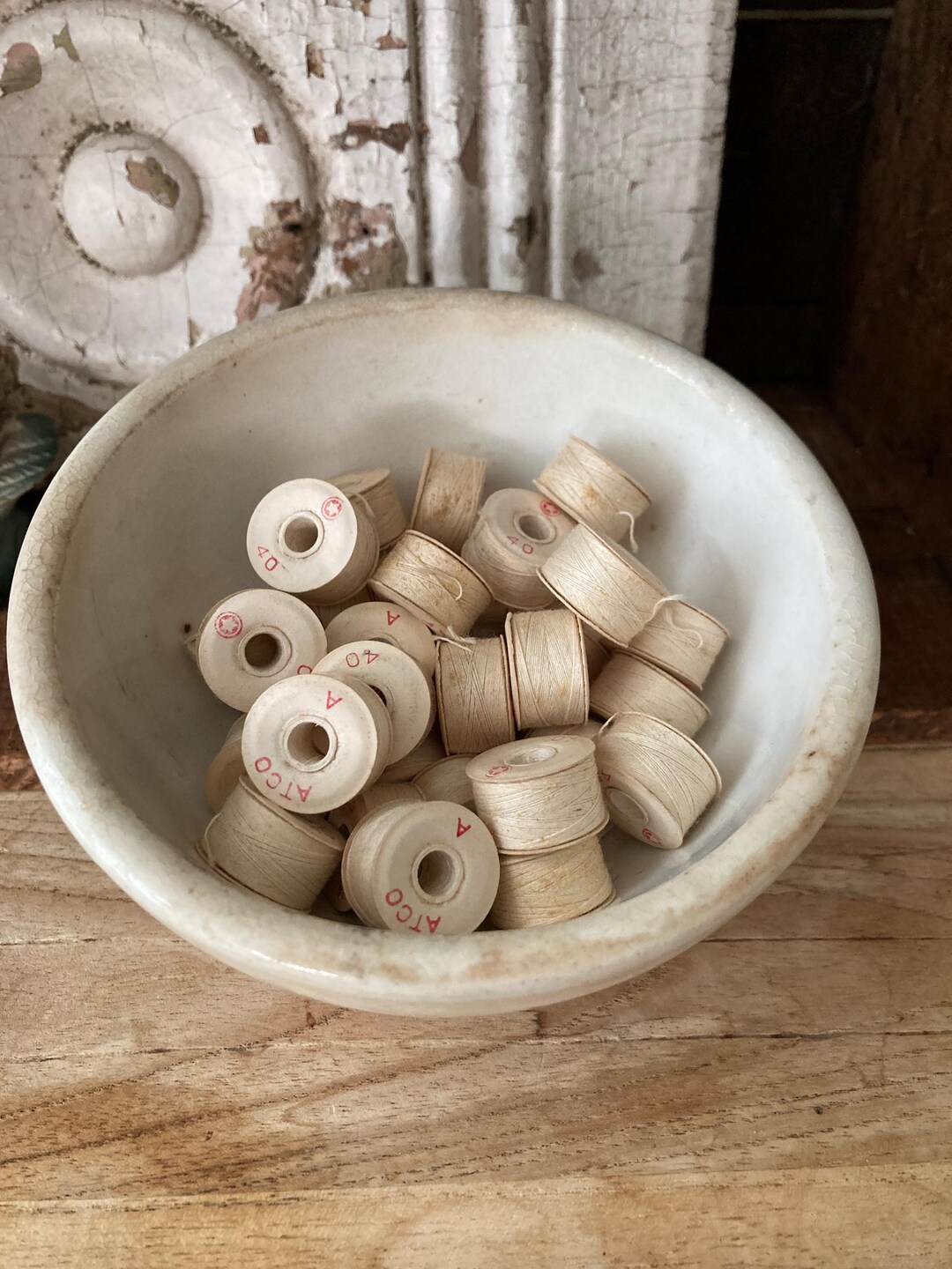 34 Vtg ATCO Threaded Cardboard Bobbins - Ecru Shabby Chic - Etsy