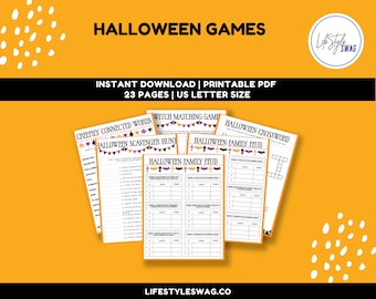 Halloween-Partyspiele-Paket | Spiele für die ganze Familie | Druckbare Halloween-Partyspiele | Halloween-Rätsel | Sofort-Download