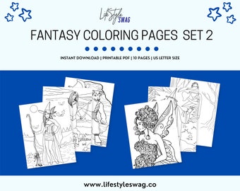 Fantasy Adult Coloring Pages Set 2 | Fantasy Art Drawing Prints | Relaxing Activity | Instant Download | Fantasy Illustrations Printable PDF