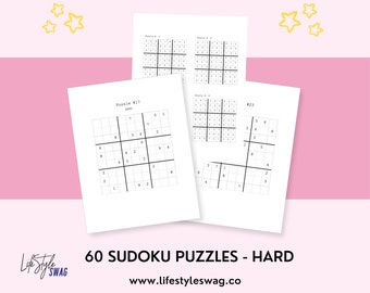 60 Hard Sudoku Puzzles Large Print | Sudoku Games with Answers | Brain Activity for Adults | Instant Download | Sudoku Printable PDF