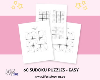 60 Easy Sudoku Puzzles Large Print | Sudoku Games with Answers | Brain Activity for Adults | Instant Download | Sudoku Printable PDF