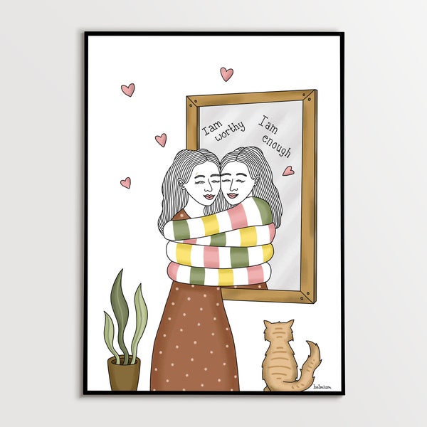 Self love poster, body positive art,  love yourself print, body positivity, self love art, self love gift, love yourself gift, body positive