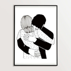 Embrace Print, Hugging Art, Romantic Drawing, Partner Gift, Hugging ...