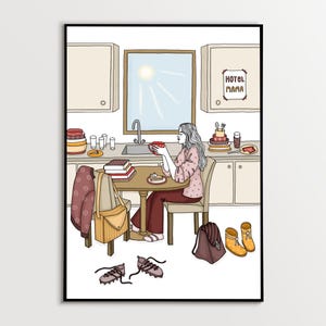 Stampa artistica divertente per la mamma - Mamma che si gode il caffè in una cucina disordinata - Regalo per la festa della mamma per le mamme di adolescenti - Arte murale della vita reale