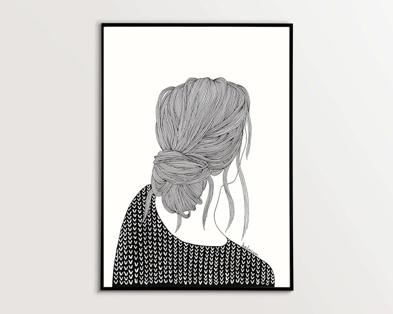 Art Nouveau Hair Curly Hair Art Hair Wall Art Curly Hair Etsy