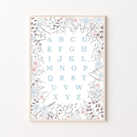Floral Nursery Alphabet Print | Wildflower Daisy Print for Nursery or Children’s room available in 6 colours | Size A4 or A3