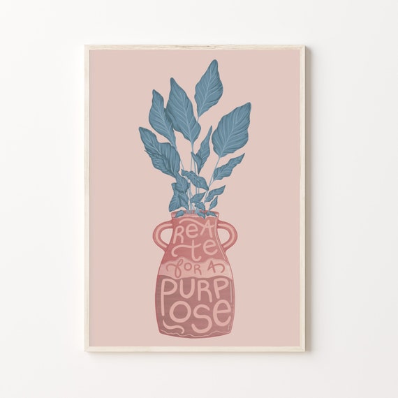 Created for a Purpose | A6, A5, A4 & A3 Print | Pastel Colour Quirky Plant and Vase Print