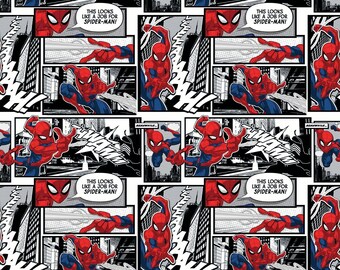 Marvel Spider-Man Web Swinging 100% Cotton Fabric by the Yard Marvel Spider-Man Web Swinging 100% Cotton Fabric by the Yard