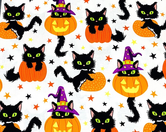 Black Cat Halloween Fabric by the Yard Pumpkins and Cat Fabric Etsy