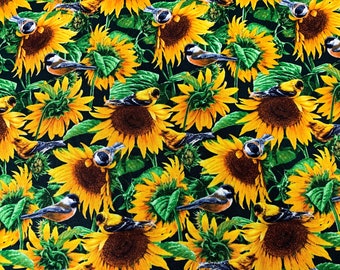 SALE Songbirds Sunflower bloom Art by Jerry Gadamus & Jan McGuire Quilting Treasures QT 27786 S by the yard Whirly Birds quilt pattern