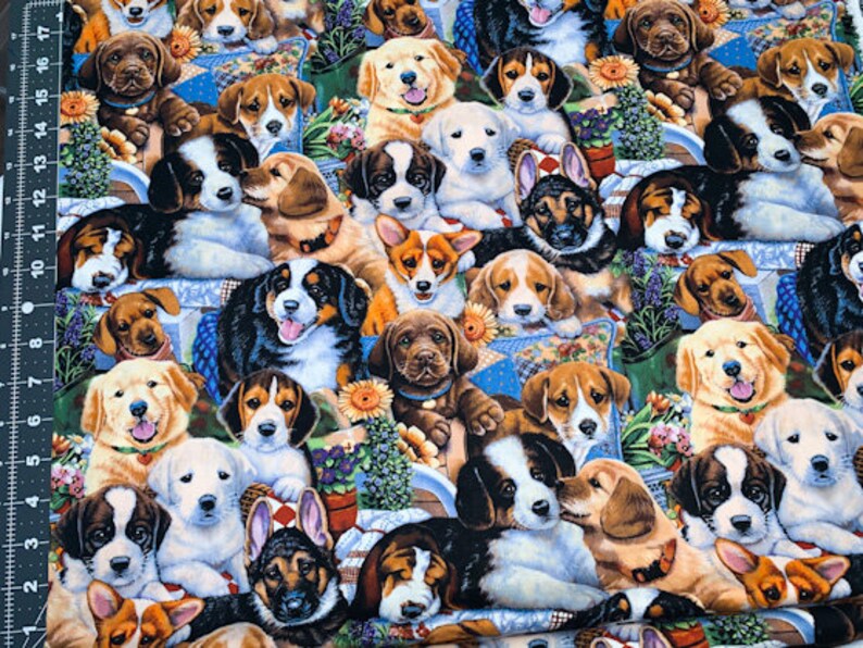 Puppies in the Garden Al-3167-6 Dog cotton fabric by the yard dog fabric puppy fabric