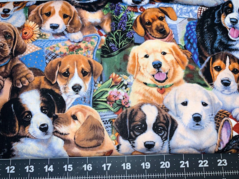 Puppies in the Garden Al-3167-6 Dog cotton fabric by the yard dog fabric puppy fabric