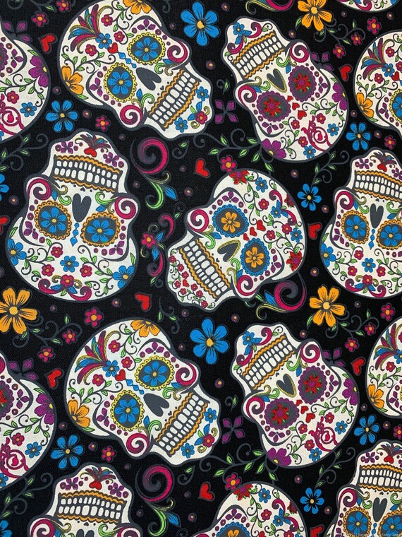 Black Skull Fabric by the Yard Skulls Fabric Sugar Skull Etsy