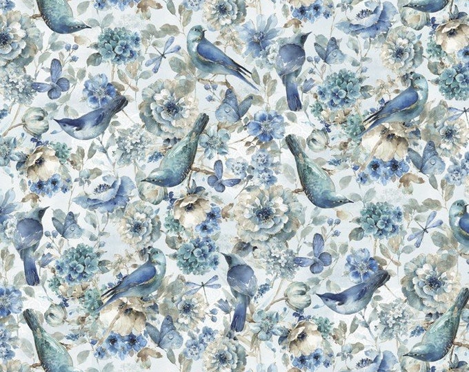Majestic Bird Cotton Fabric by the Yard Blue Bird Fabric Birds Etsy