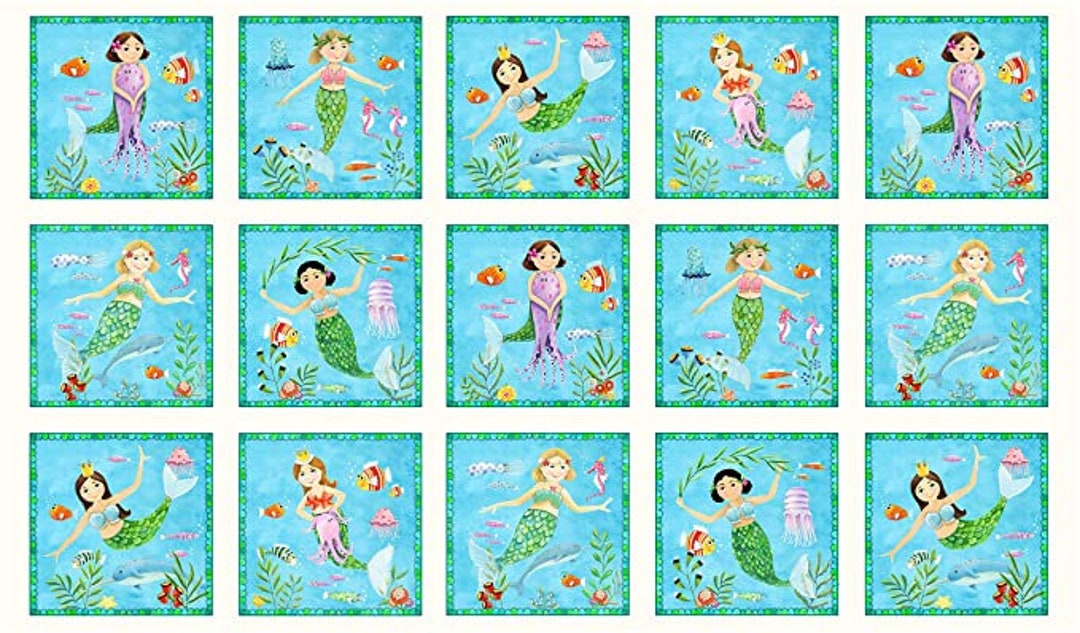 Mermaid Quilt Panel Little Mermaid Panel 8 Blocks 5 Etsy