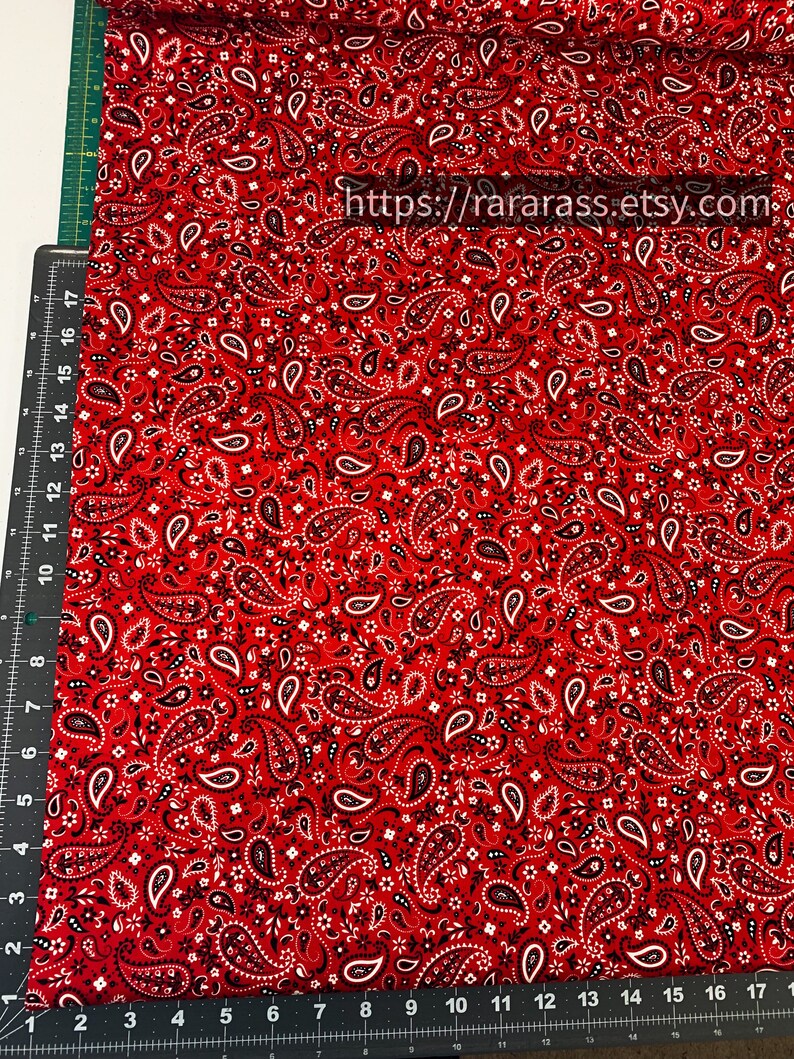 Red Bandana Cotton Fabric by the Yard C1213 Bandana Fabric Red Etsy