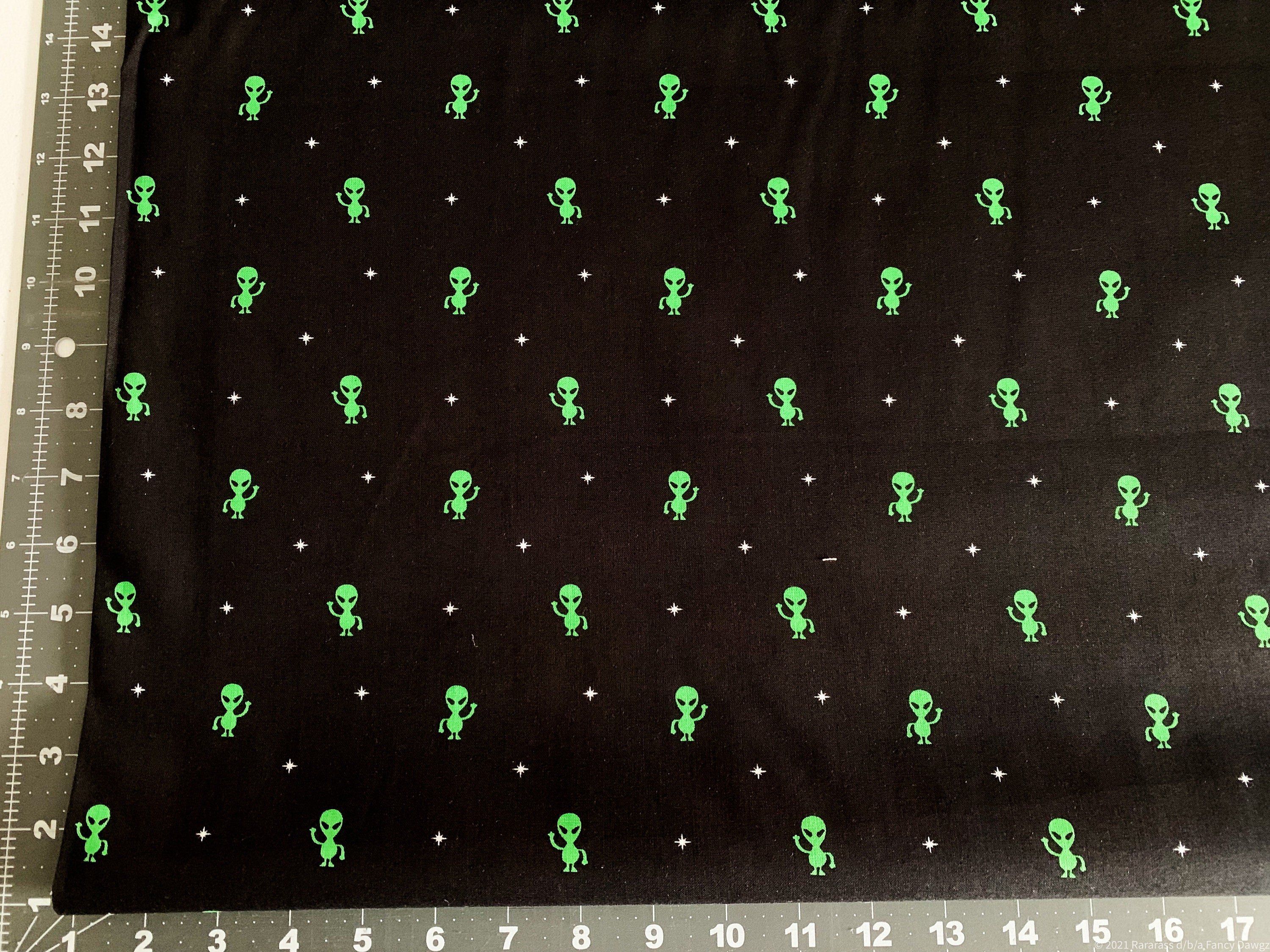 Alien Fabric by the Yard Little Green Aliens Fabric Waving - Etsy