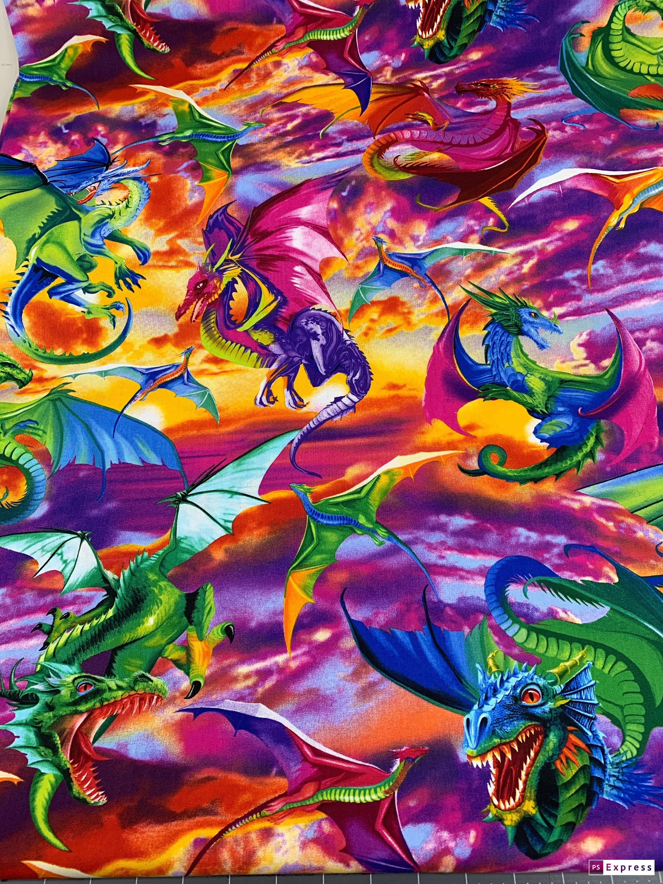 Bright Dragons C6317 Dragon cotton fabric by the yard fantasy Etsy