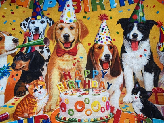 Anniversaire Bash Dog Tissu Danniversaire Par Cour Joyeux Etsy France