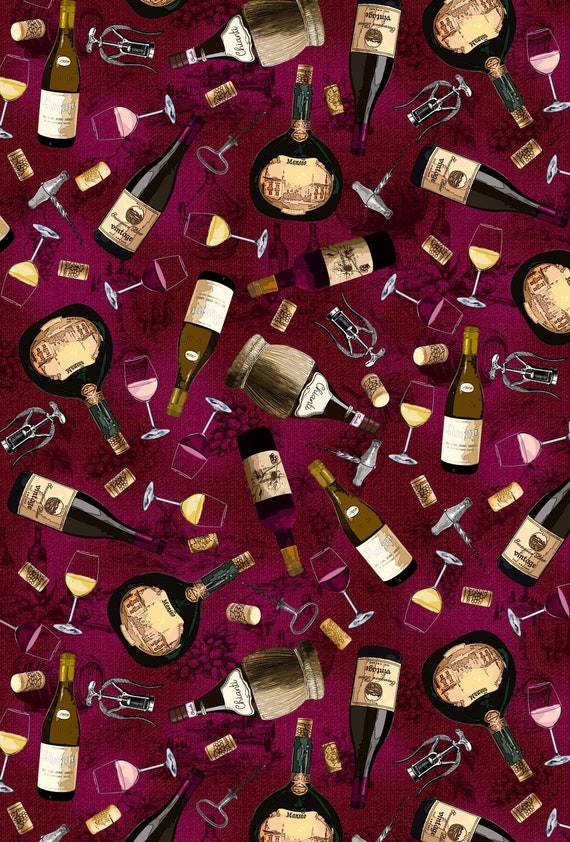 Wine Fabric by the Yard C8396 Red Wine Cotton Fabric by the Etsy