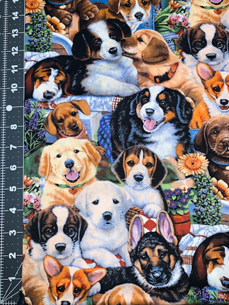 Puppies in the Garden Al-3167-6 Dog cotton fabric by the yard dog fabric puppy fabric