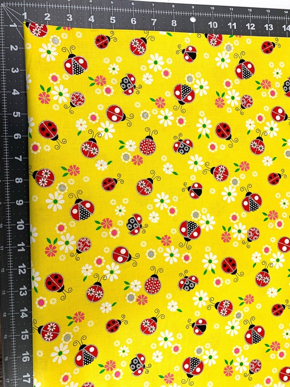 Yellow Ladybugs Fabric by the Yard Lady Bugs Fabric Yellow Etsy